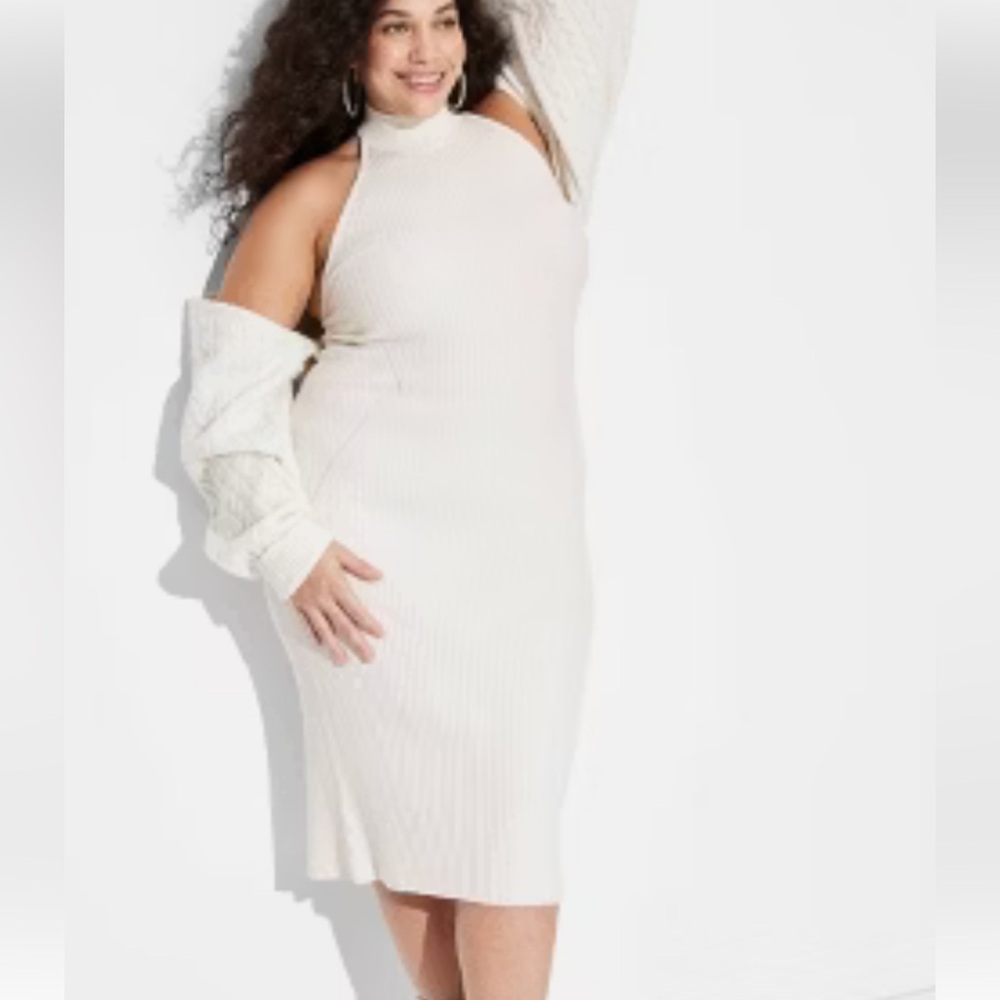 NWT Sweater Dress Women's Sleeveless halter Knee Length -Wild Fable White